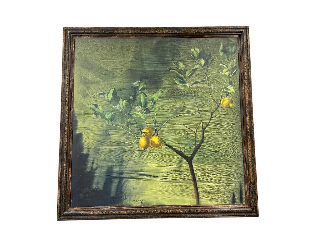 LARGE HAND EMBELLISHED MOODY LEMON TREE PRINT ON CANVAS (1 of 14)