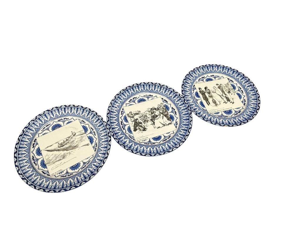 EARLY 1900'S ROYAL DOULTON BLUE AND WHITE FLOW BLUE DESIGN GIBSON GIRL WIDOW AND HER FRIENDS PLATES (1 of 14)