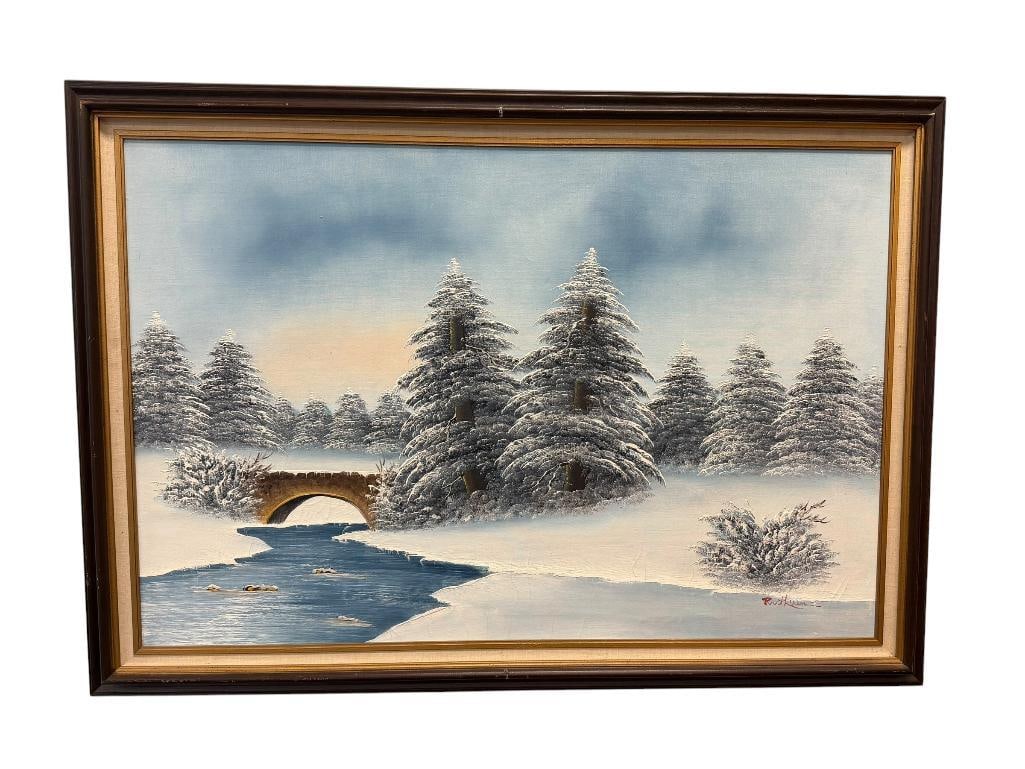 RUTH LEUN ORIGINAL ACRYLIC ON CANVAS WINTER SCENE LANDSCAPE (1 of 10)