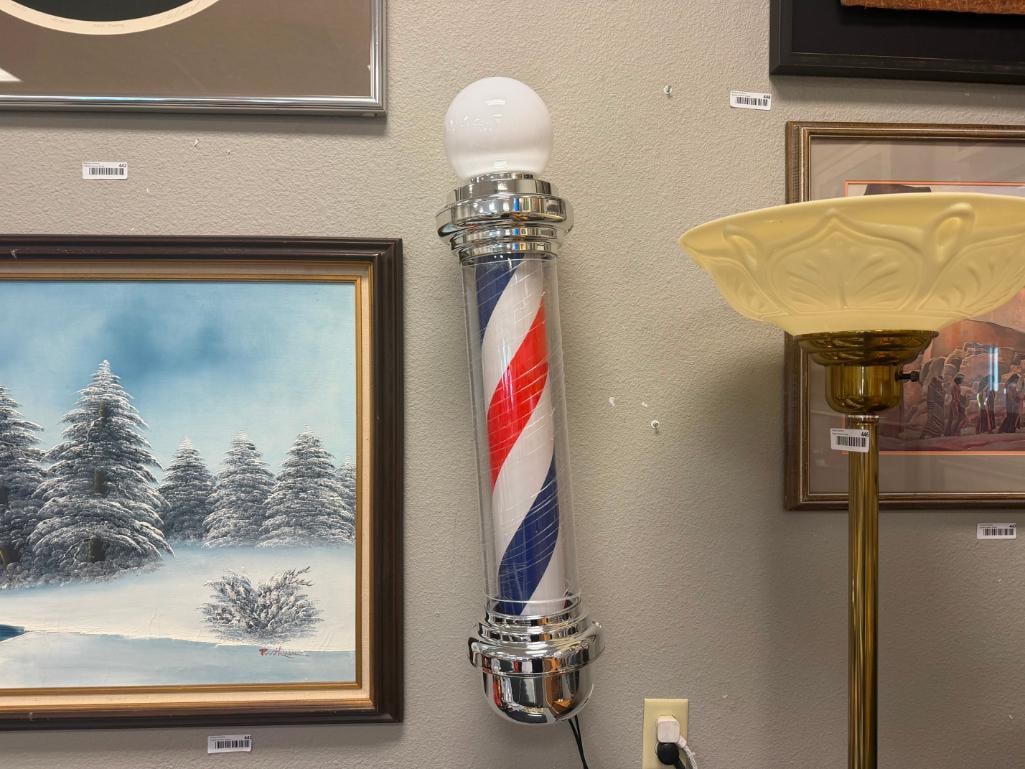LARGE CHROME FINISH CLASSIC BARBER POLE / LIGHT REPRODUCTION (1 of 10)