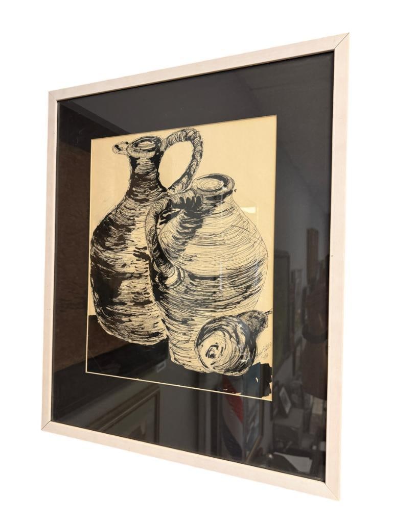 JAIMIE SALASCO INK AND PEN ORIGINAL SKETCH OF VESSELS AND FRUIT STILL-LIFE (1 of 9)
