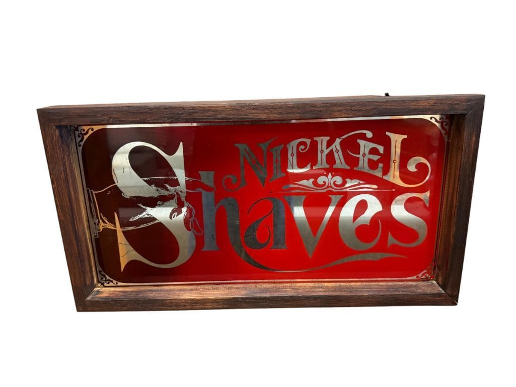 VINTAGE NICKEL SHAVES MIRRORED SIGN (1 of 7)