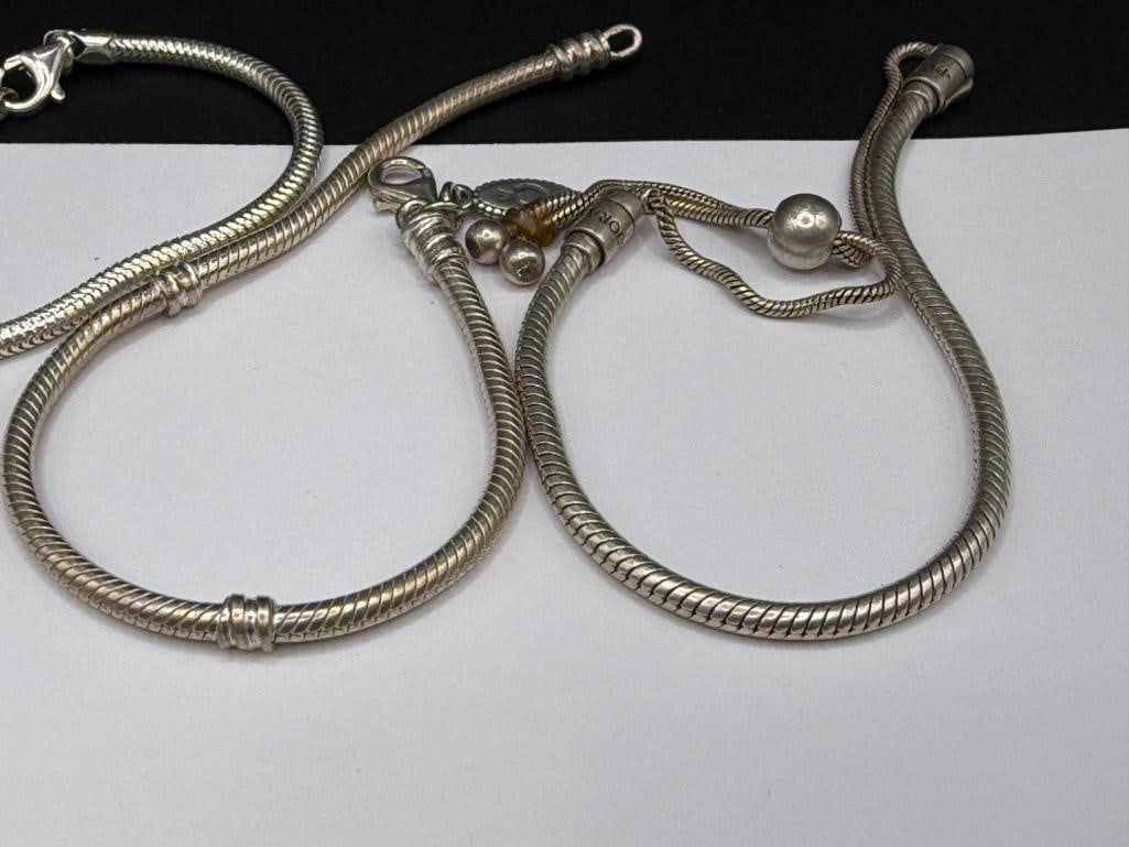 THREE STERLING SILVER CHARM BRACELETS INCLUDING ONE PANDORA - 3