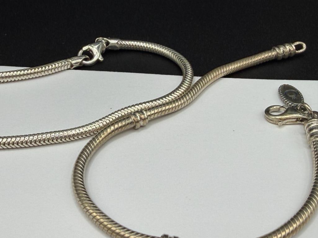 THREE STERLING SILVER CHARM BRACELETS INCLUDING ONE PANDORA - 7
