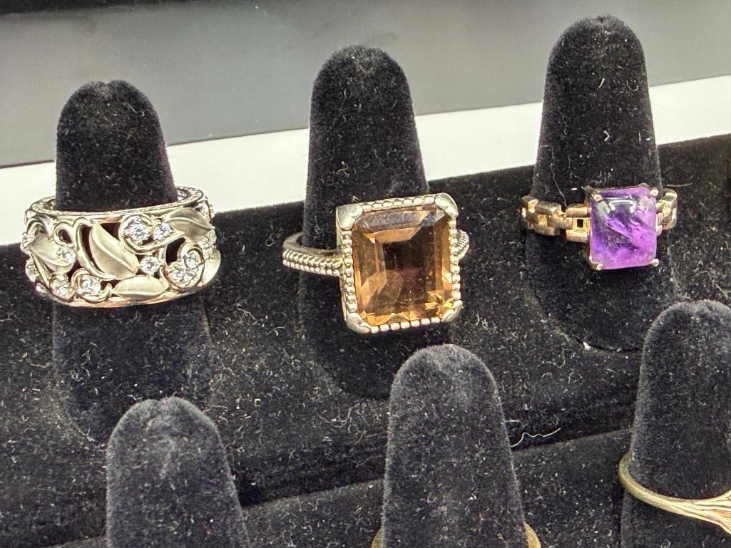 10 STERLING SILVER RINGS ACCENTED WITH VARIOUS STONES AND DESIGNS INCLUDING TANZANITE AND CITRINE - 2
