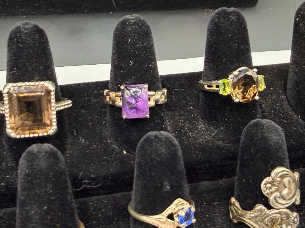 10 STERLING SILVER RINGS ACCENTED WITH VARIOUS STONES AND DESIGNS INCLUDING TANZANITE AND CITRINE - 3