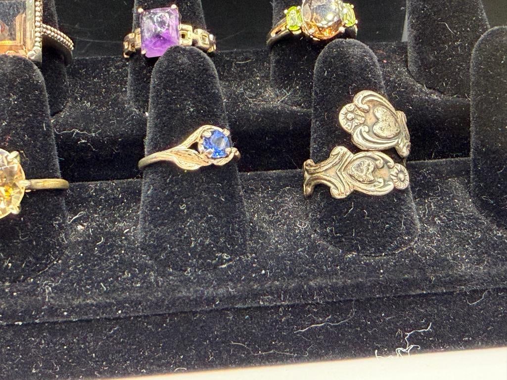 10 STERLING SILVER RINGS ACCENTED WITH VARIOUS STONES AND DESIGNS INCLUDING TANZANITE AND CITRINE - 4