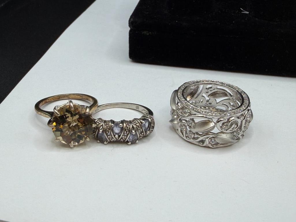 10 STERLING SILVER RINGS ACCENTED WITH VARIOUS STONES AND DESIGNS INCLUDING TANZANITE AND CITRINE - 5