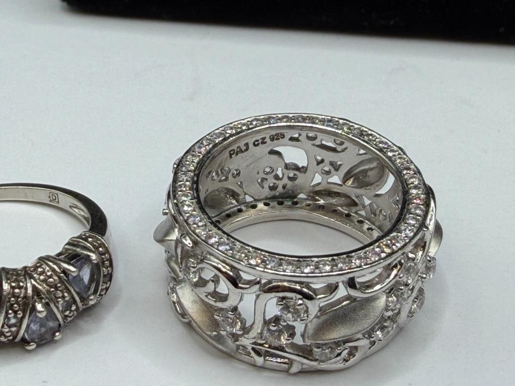 10 STERLING SILVER RINGS ACCENTED WITH VARIOUS STONES AND DESIGNS INCLUDING TANZANITE AND CITRINE - 7