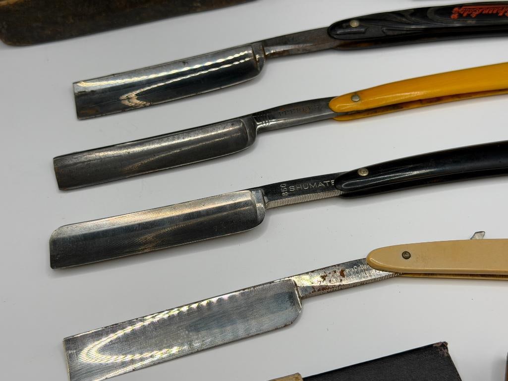 FOUR ANTIQUE STRAIGHT RAZORS INCLUDING GENEVA CUTLERY, 850 SCHUMATE RAZOR, ROBESON SHUREDGE, ETC. - 3
