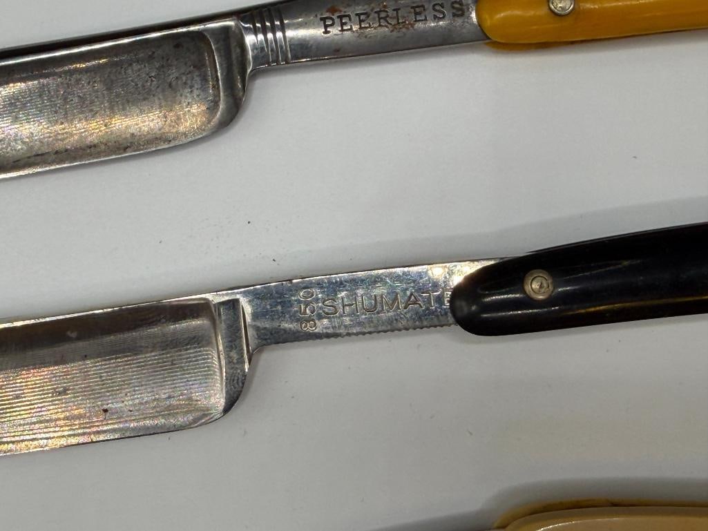 FOUR ANTIQUE STRAIGHT RAZORS INCLUDING GENEVA CUTLERY, 850 SCHUMATE RAZOR, ROBESON SHUREDGE, ETC. - 5