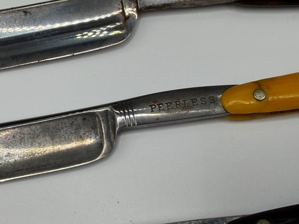 FOUR ANTIQUE STRAIGHT RAZORS INCLUDING GENEVA CUTLERY, 850 SCHUMATE RAZOR, ROBESON SHUREDGE, ETC. - 6