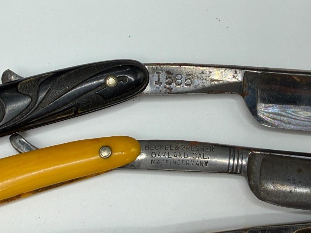 FOUR ANTIQUE STRAIGHT RAZORS INCLUDING GENEVA CUTLERY, 850 SCHUMATE RAZOR, ROBESON SHUREDGE, ETC. - 9