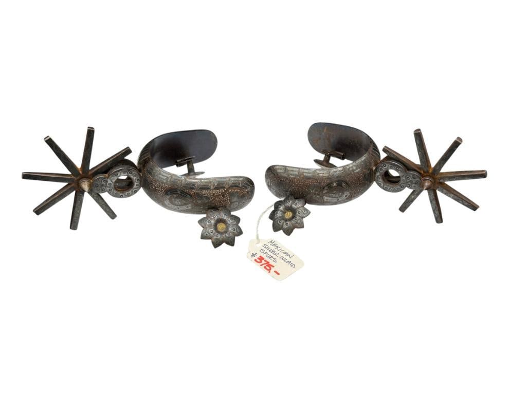 VINTAGE MEXICO ENGRAVED SPURS WITH FIGURAL FLOWER ACCENT (1 of 12)