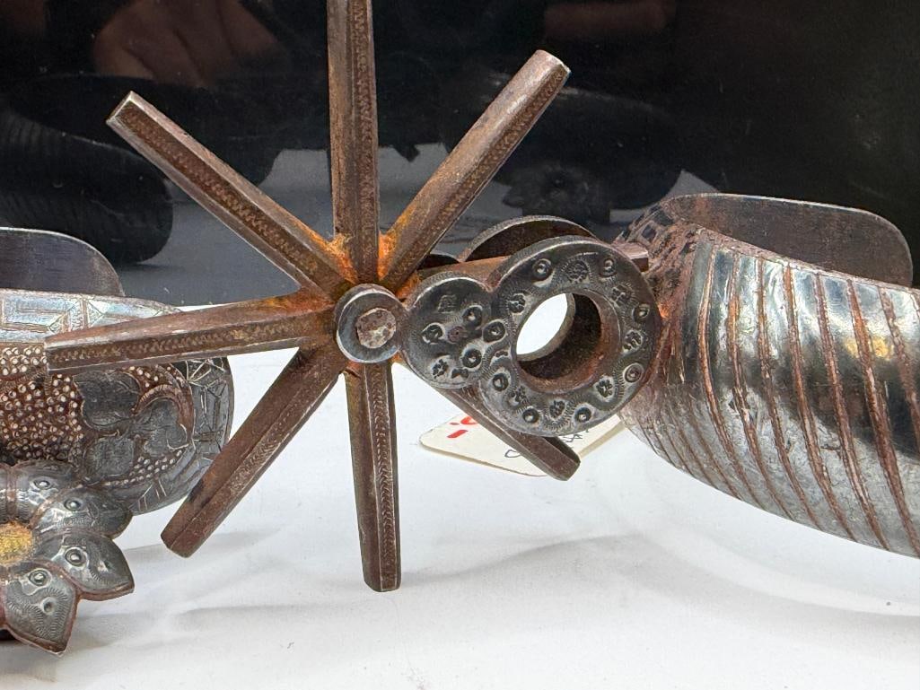 VINTAGE MEXICO ENGRAVED SPURS WITH FIGURAL FLOWER ACCENT - 8