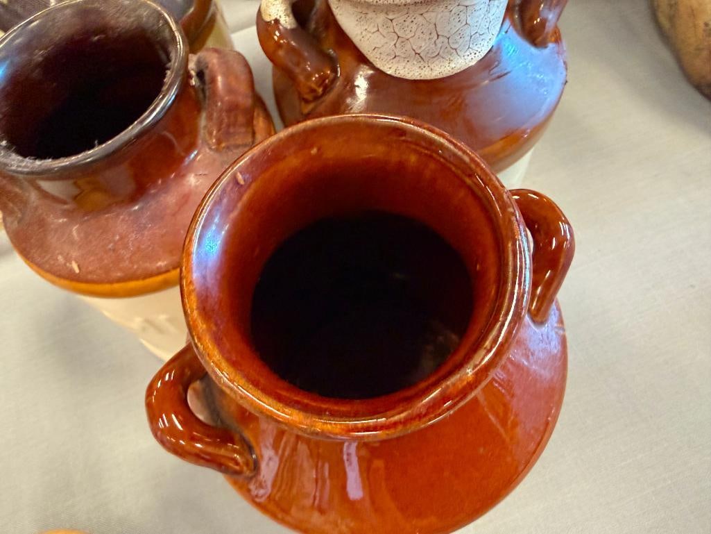 FIVE RUSTIC STONEWARE MILK JUG CROCKS INCLUDING ONE BY SKY & PLAINS - 4