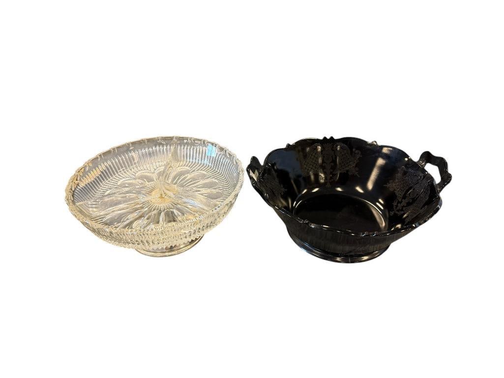 L.E SMITH BLACK AMETHYST MOUNT PLEASANT PATTERN SCALLOPED EDGE BOWL (1 of 12)