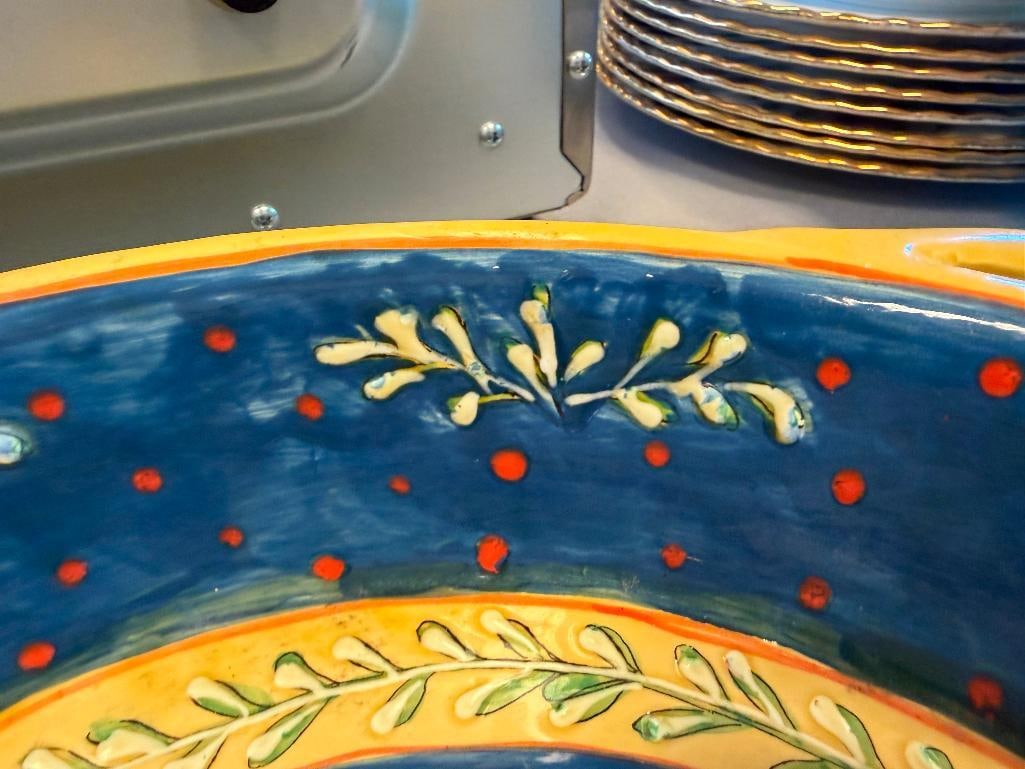 MEDITERRANEAN CERAMIC YELLOW AND BLUE FISH DESIGN LARGE BOWL AND PLATTER - 11