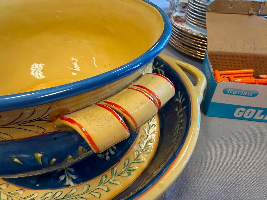 MEDITERRANEAN CERAMIC YELLOW AND BLUE FISH DESIGN LARGE BOWL AND PLATTER - 4