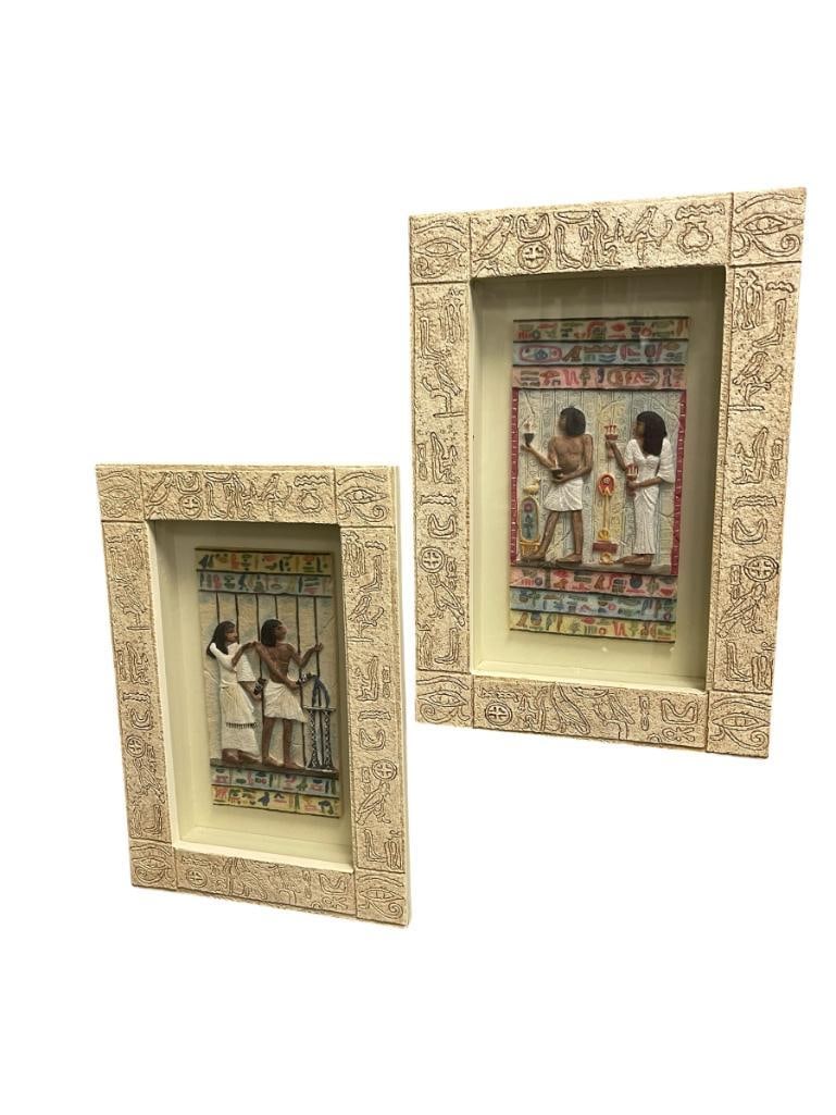 PAIR OF COMPOSITE EGYPTIAN WALL DECOR PANELS IN HEIROGLYPHS STYLE FRAMES (1 of 8)