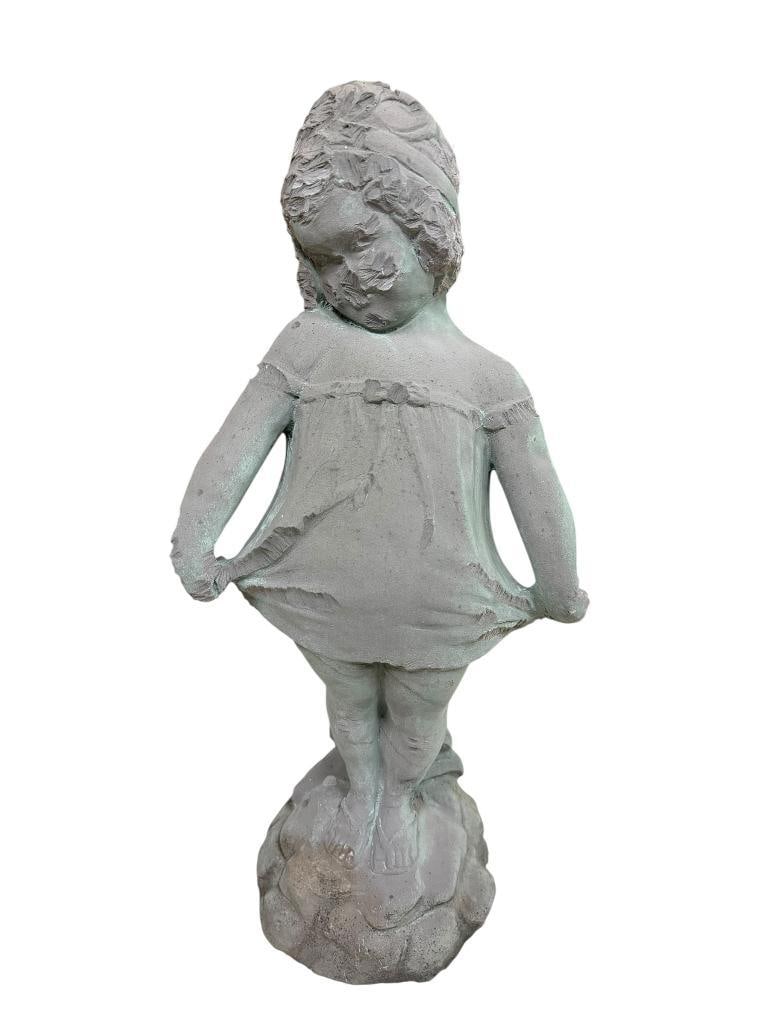 RESIN STONE APPEARANCE FIGURAL YOUNG GIRL YARD ART: FAIR CONDITION 20" H