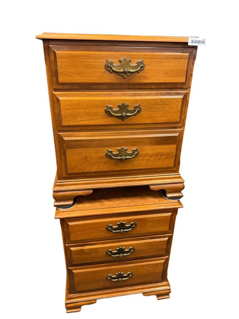 PAIR OF FRENCH COUNTRY STYLE MAPLE THREE DRAWER NIGHTSTANDS: WITH ORIGINAL BRASS HARDWARE 22" X 15" X 26"