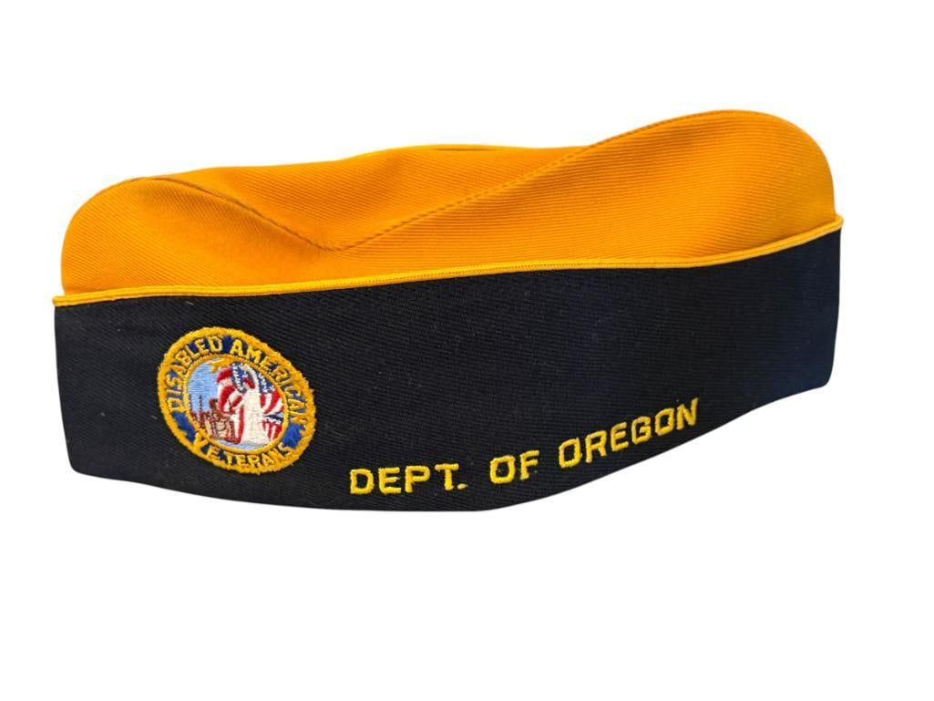 DISABLED AMERICANS VETERANS DEPT. OF OREGON MEMBER WOOL CAP LANCASTER UNIFORM CO.: INCLUDES PIN AND STARS, SIZE 7 1/4
