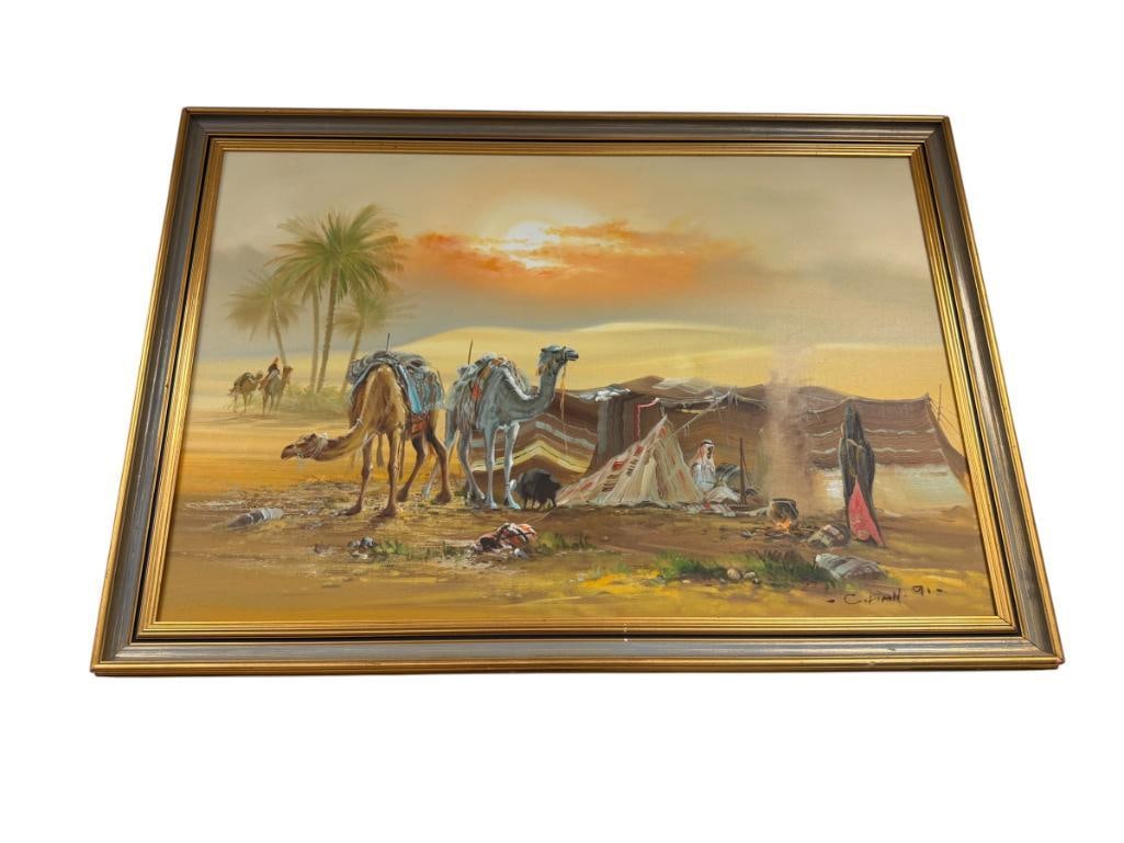 C. HAN ORIGINAL OIL ON CANVAS PAINTING MIDDLE EASTERN SCENE (1 of 8)
