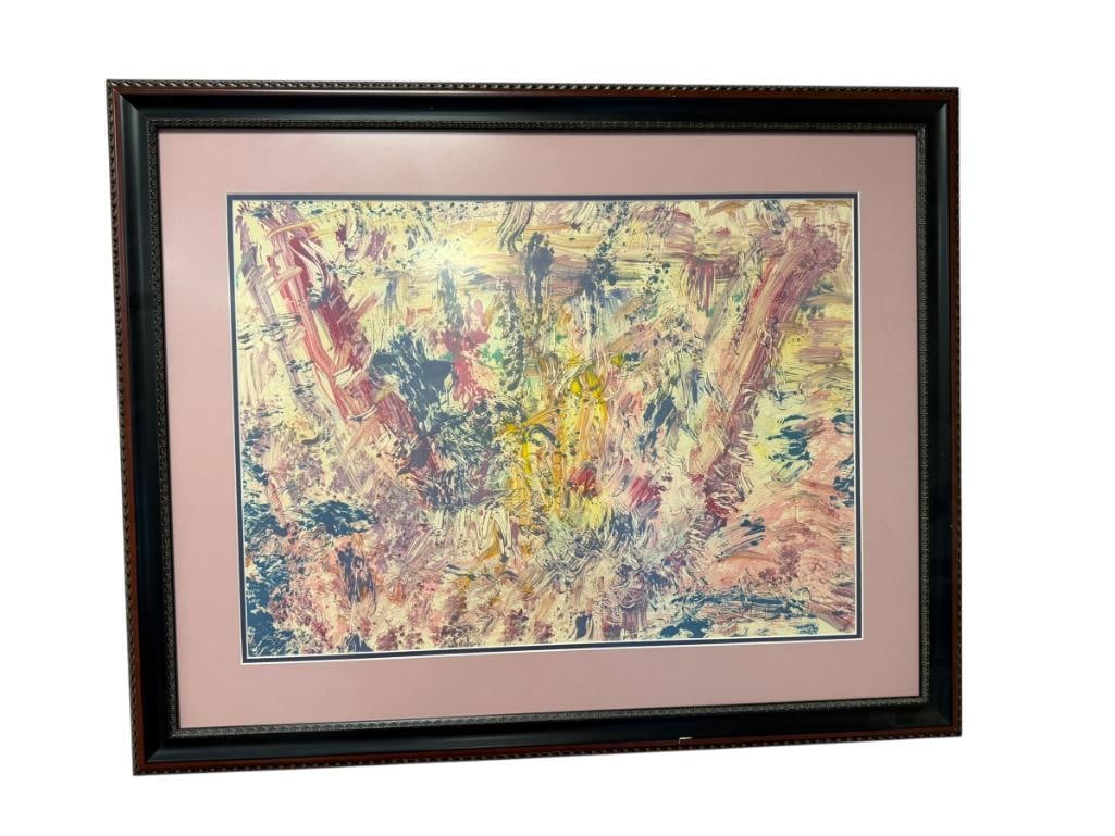 MARTHA KAPLAN 20TH CENTURY AMERICAN ARTIST ABSTRACT PRINT: PLATE SIGNED LOWER RIGHT, FRAMED 35" X 28" FRAME