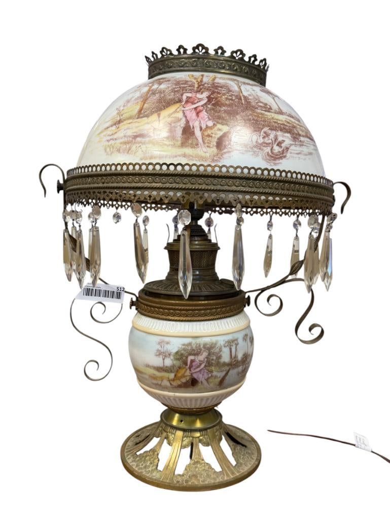 VICTORIAN ERA PARLOR LAMP CONVERTED TO ELECTRIC WITH BRADLEY & HUBBARD FONT (1 of 15)