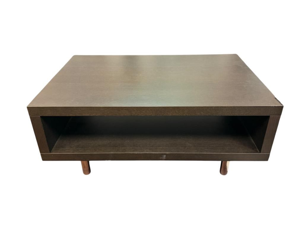 CONTEMPORARY RECTANGULAR ESPRESSO COFFEE TABLE WITH METAL CHROME FINISH LEGS: 35" X 24" X 16"