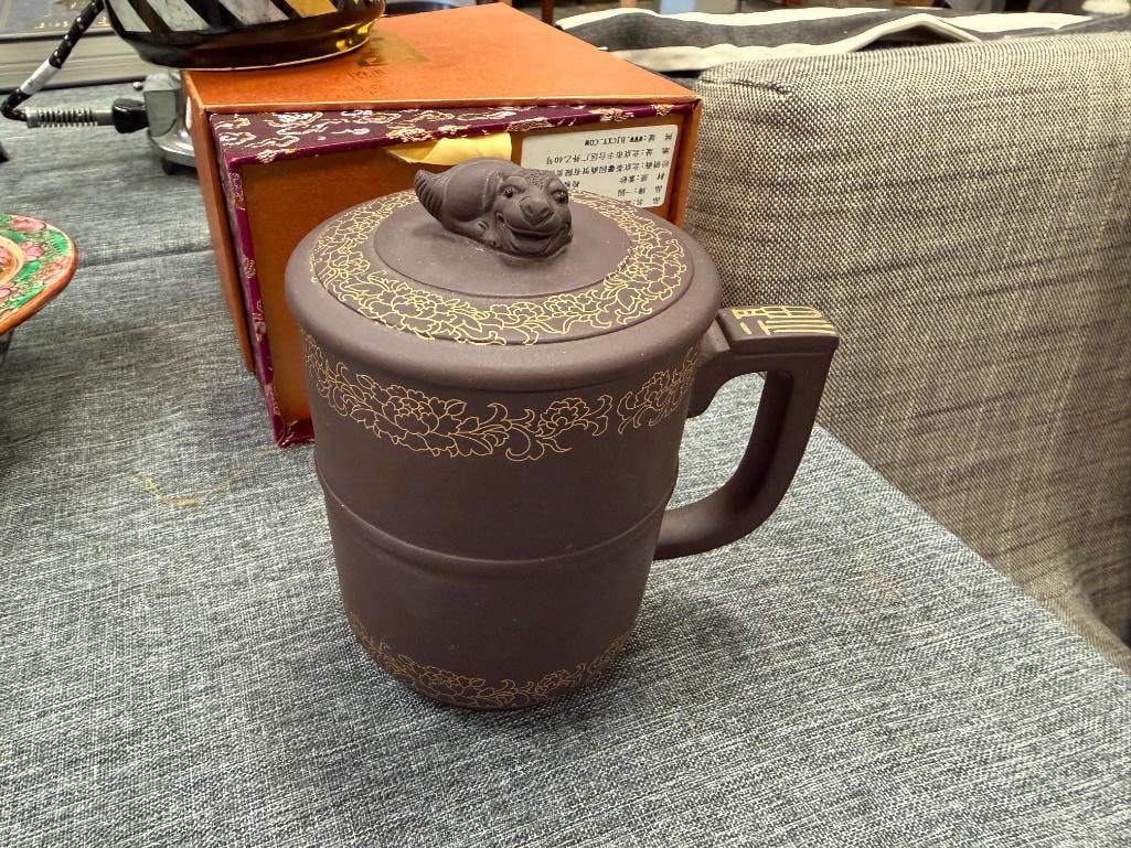 CHINESE YIXING CLAY TEA MUG WITH DRAGON HEAD BUILT IN STRAINER - 3