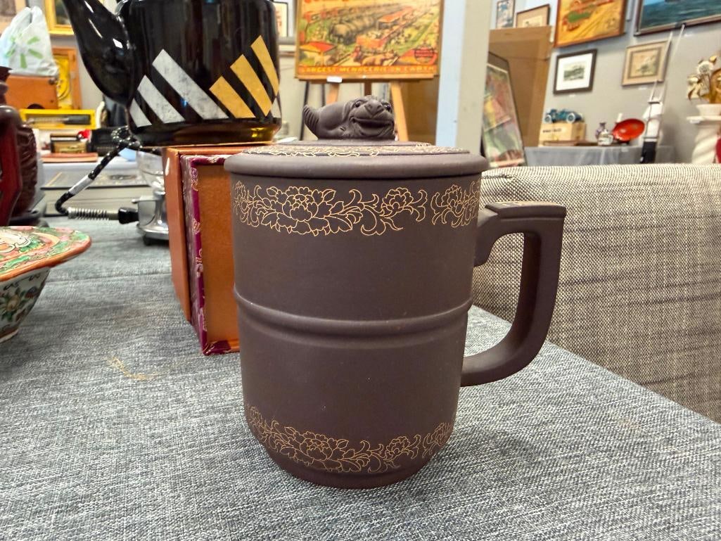 CHINESE YIXING CLAY TEA MUG WITH DRAGON HEAD BUILT IN STRAINER - 7