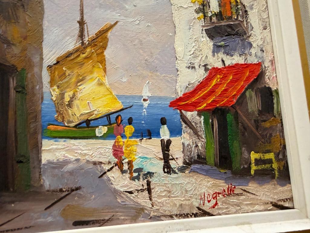 NEGRELLI MID-20TH CENTURY EUROPEAN ARTIST ORIGINAL OIL ON BOARD MEDITERRANEAN SCENE PAINTING - 6