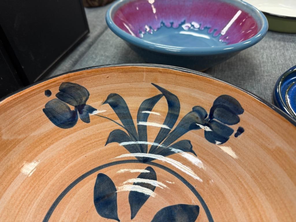 ASSORTED POTTERY DISHES FROM LOCAL POTTER JOE WINTER, VINTAGE CERASARDA ITALIAN BOWL AND HUNT DISH - 12