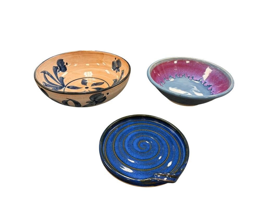 ASSORTED POTTERY DISHES FROM LOCAL POTTER JOE WINTER, VINTAGE CERASARDA ITALIAN BOWL AND HUNT DISH (1 of 17)
