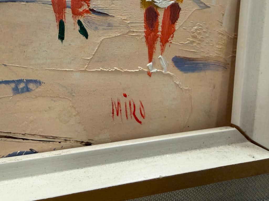 MIRO SIGNED EUROPEAN ARTIST ORIGINAL OIL ON BOARD STREET SCENE PAINTING - 3