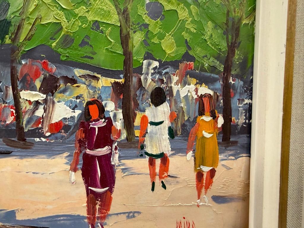 MIRO SIGNED EUROPEAN ARTIST ORIGINAL OIL ON BOARD STREET SCENE PAINTING - 5