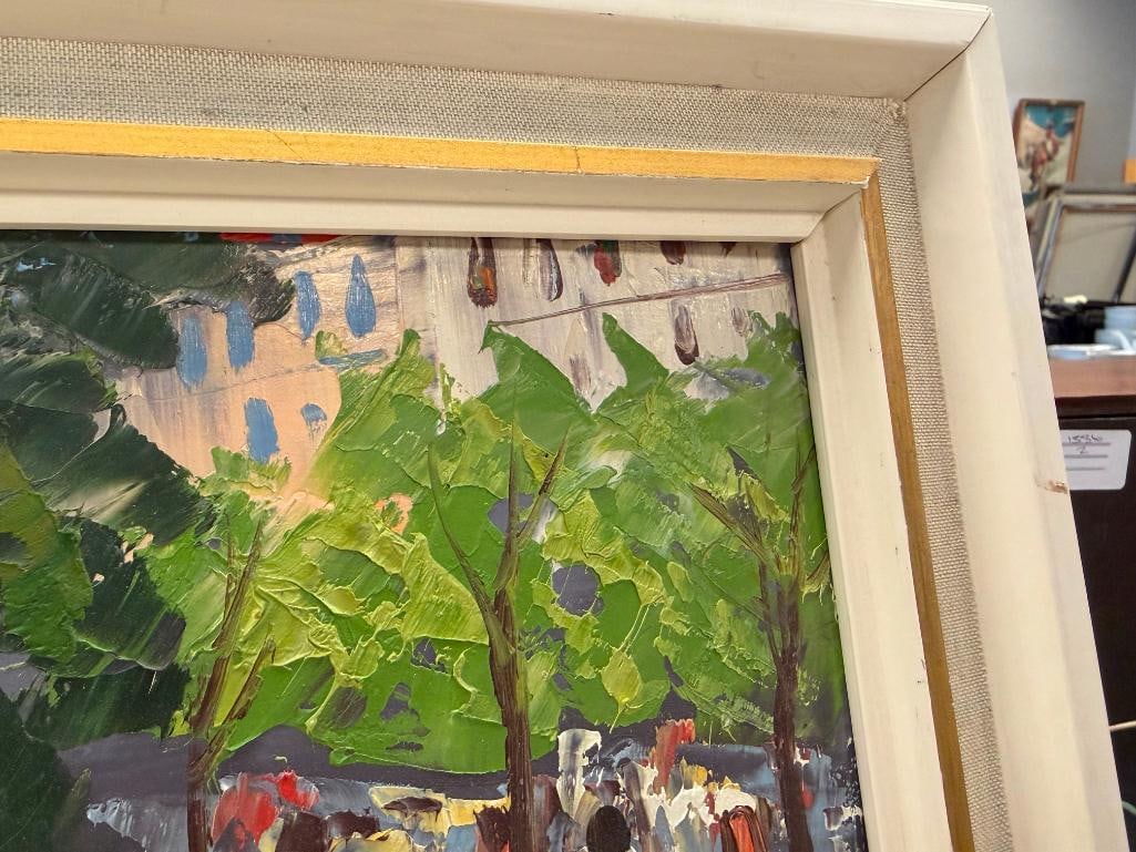 MIRO SIGNED EUROPEAN ARTIST ORIGINAL OIL ON BOARD STREET SCENE PAINTING - 7