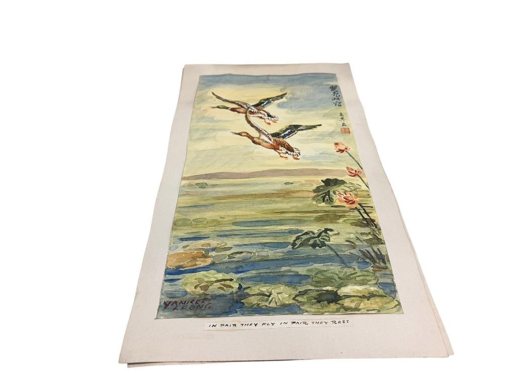 YAN KEE LEONG MALAYA ARTIST ORIGINAL WATERCOLORS ON PAPER IN PAIR THEY FLY IN PAIR THEY REST (1 of 12)