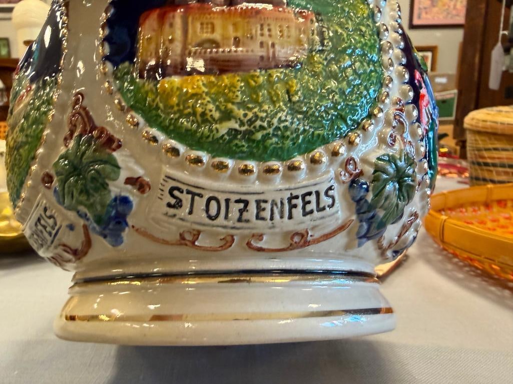 GERZ HAND PAINTED VINTAGE STONEWARE JAR WITH RELIEF SCENES OF CASTLES AND PEOPLE - 13