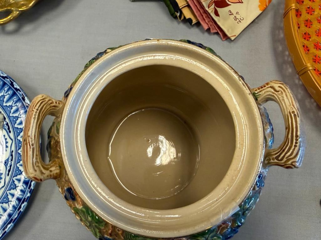 GERZ HAND PAINTED VINTAGE STONEWARE JAR WITH RELIEF SCENES OF CASTLES AND PEOPLE - 7