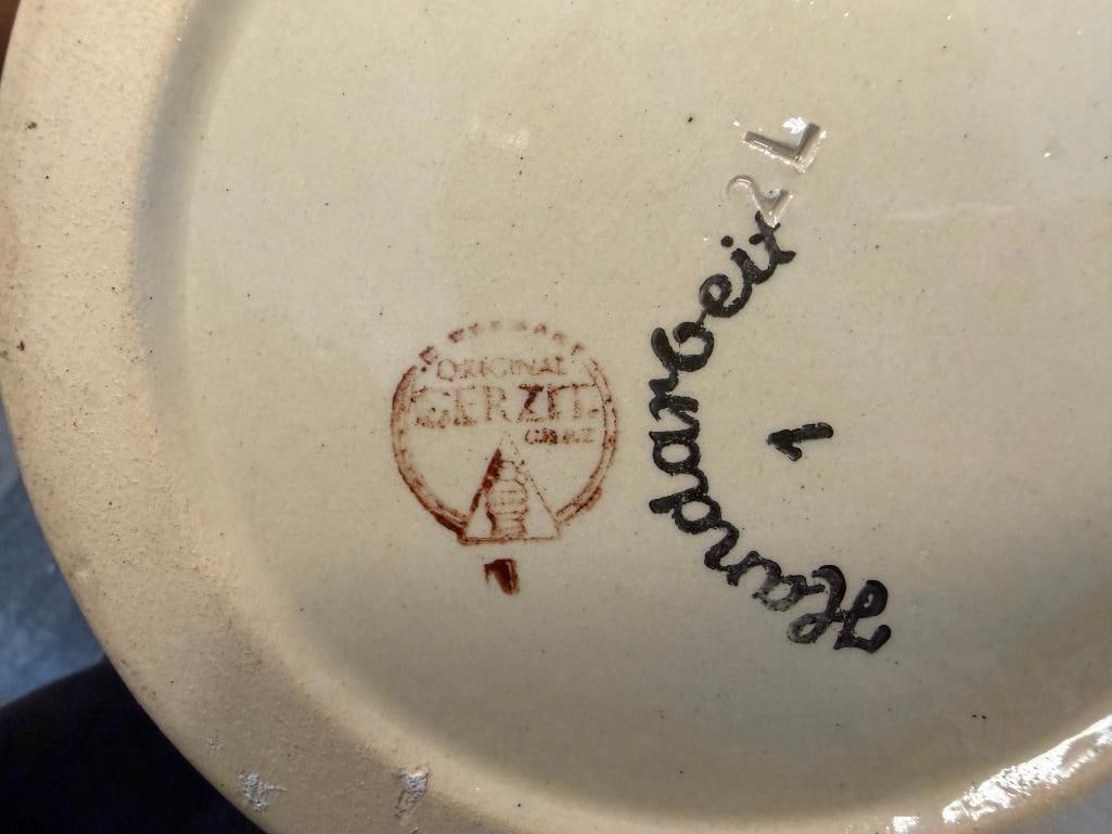 GERZ HAND PAINTED VINTAGE STONEWARE JAR WITH RELIEF SCENES OF CASTLES AND PEOPLE - 9