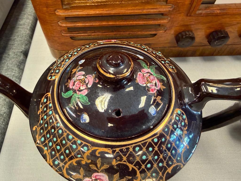 GIBSON & SONS LEONA TEA POT BROWN GLAZE JAPANESE TEAPOT AND DRIP GLAZE BROWN POTTERY TEAPOT - 10