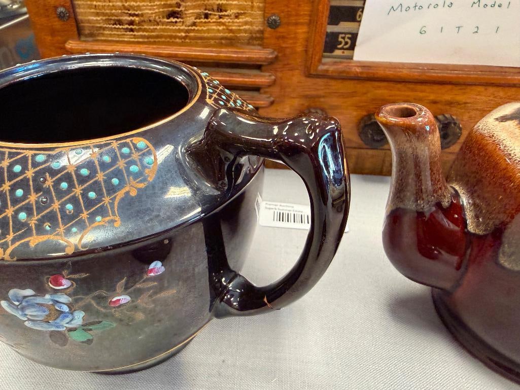 GIBSON & SONS LEONA TEA POT BROWN GLAZE JAPANESE TEAPOT AND DRIP GLAZE BROWN POTTERY TEAPOT - 12