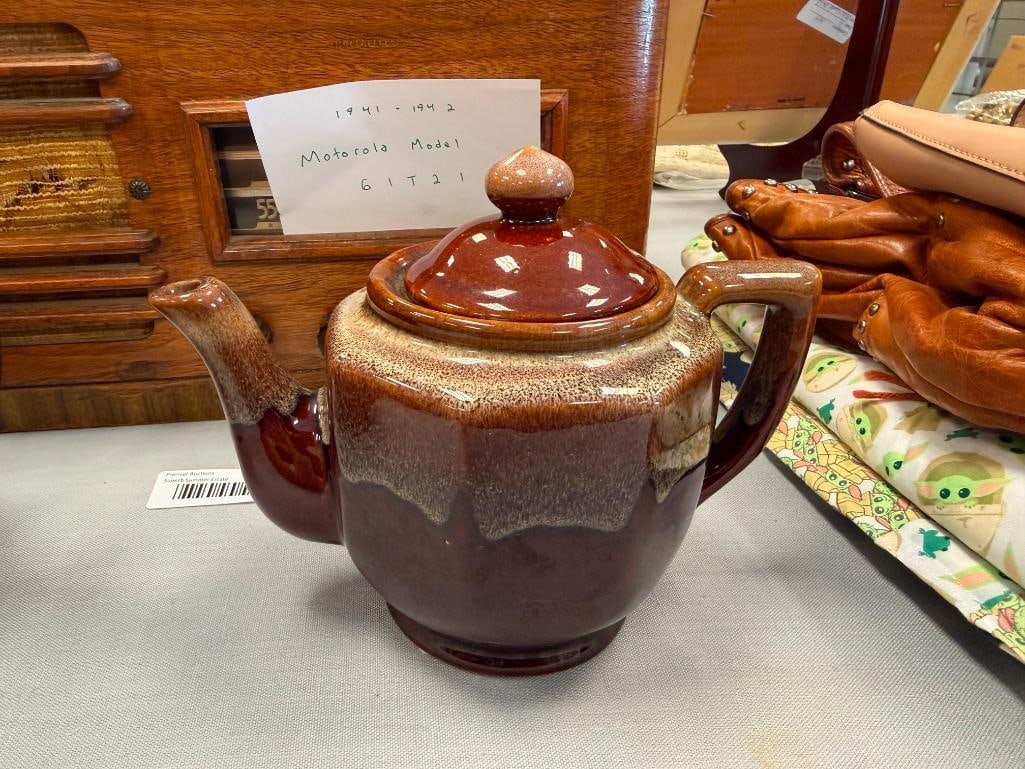 GIBSON & SONS LEONA TEA POT BROWN GLAZE JAPANESE TEAPOT AND DRIP GLAZE BROWN POTTERY TEAPOT - 14