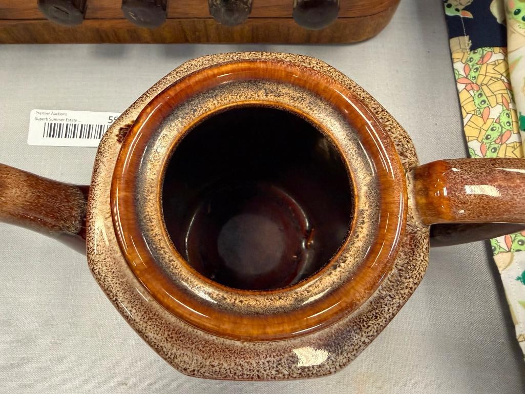 GIBSON & SONS LEONA TEA POT BROWN GLAZE JAPANESE TEAPOT AND DRIP GLAZE BROWN POTTERY TEAPOT - 16