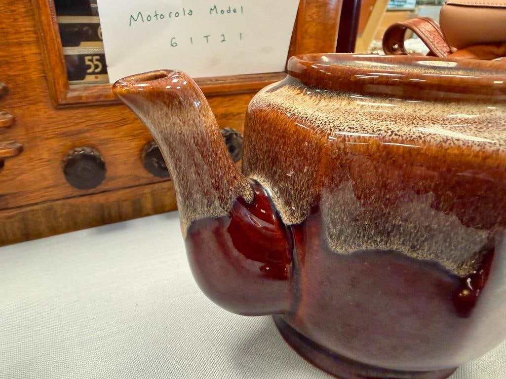 GIBSON & SONS LEONA TEA POT BROWN GLAZE JAPANESE TEAPOT AND DRIP GLAZE BROWN POTTERY TEAPOT - 17