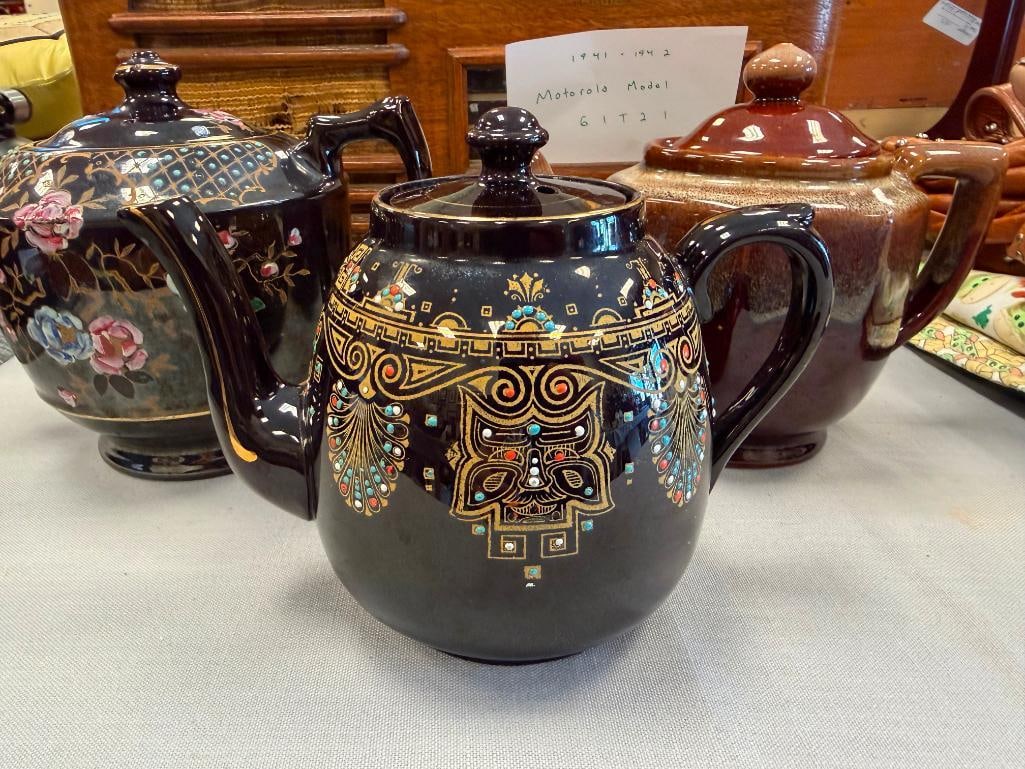 GIBSON & SONS LEONA TEA POT BROWN GLAZE JAPANESE TEAPOT AND DRIP GLAZE BROWN POTTERY TEAPOT - 3
