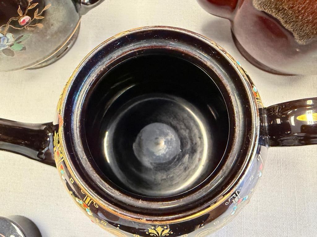 GIBSON & SONS LEONA TEA POT BROWN GLAZE JAPANESE TEAPOT AND DRIP GLAZE BROWN POTTERY TEAPOT - 5
